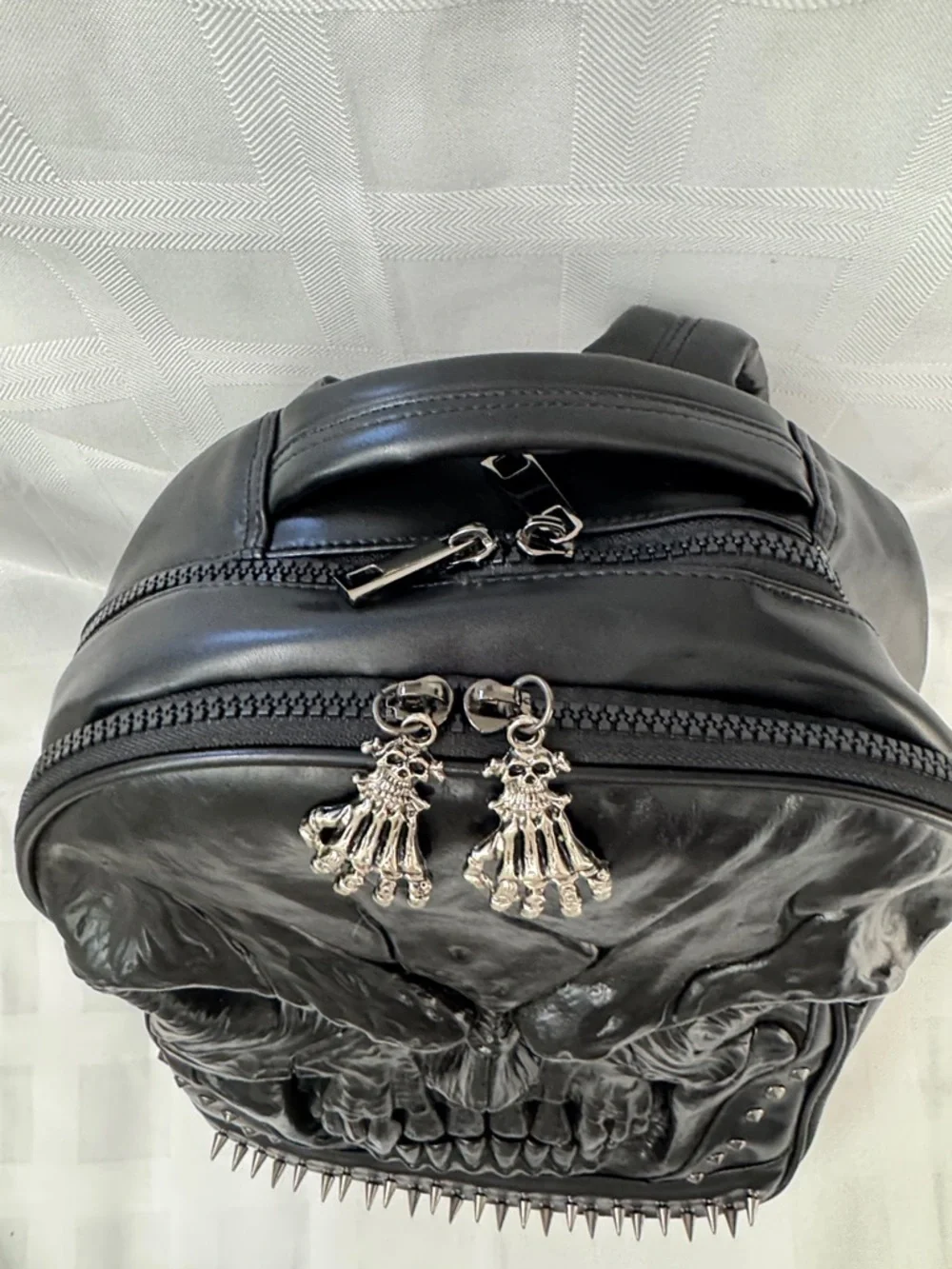 Men's Black Skull Embossed Backpack - Gothic Streetwear Faux Leather Backpack